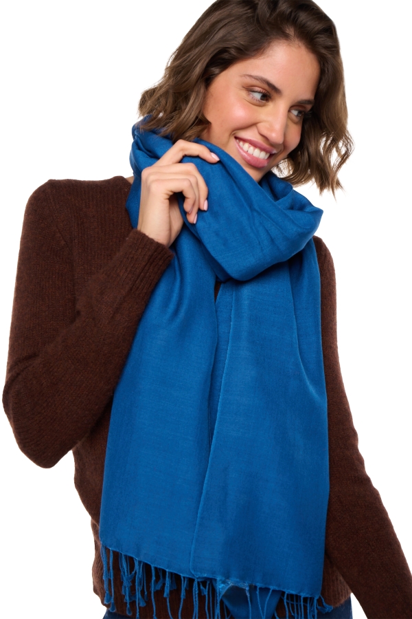 Cashmere & Silk ladies shawls platine dark blue 201 cm x 71 cm